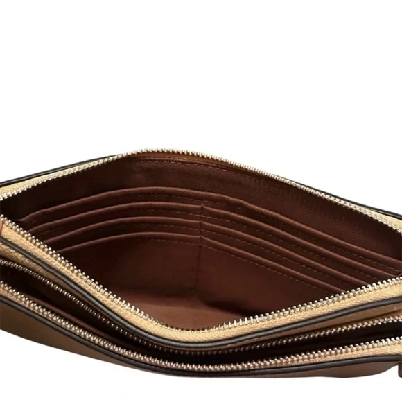 🌻 NWT! COACH Vanilla Yellow Double Zip Pebble Leather Wallet/Clutch/Wristlet - Picture 8 of 9